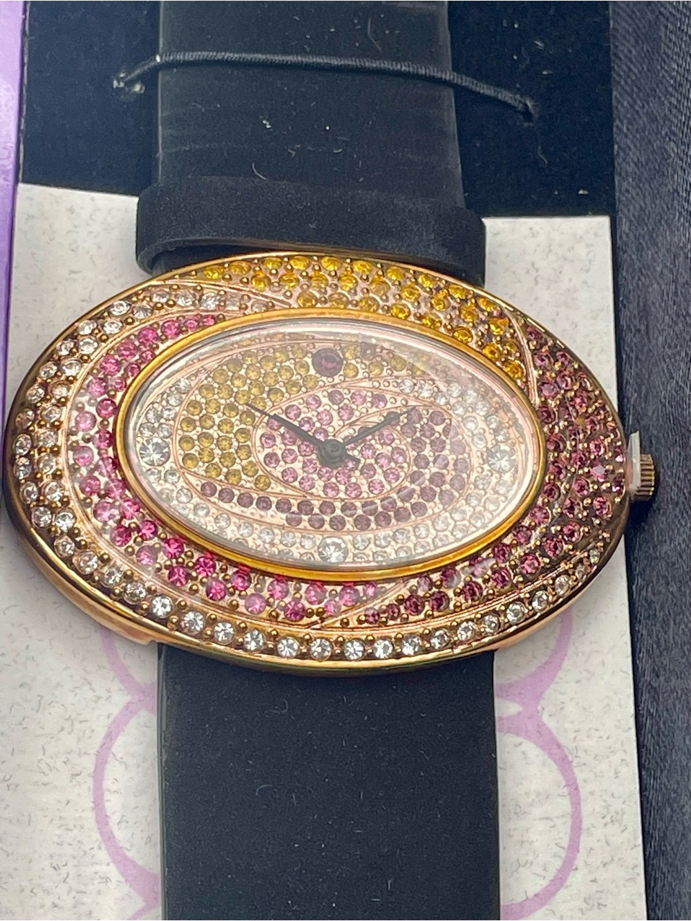 Suzanne Somers Gold-Tone Oval Crystal Watch with Pink, Purple and Clear Stones - Picture 5 of 10